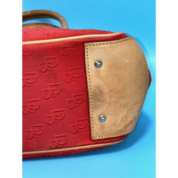 Dooney & Bourke Red Signature Monogram Tan Leather Buckle Closure Handbag - Picture 6 of 10